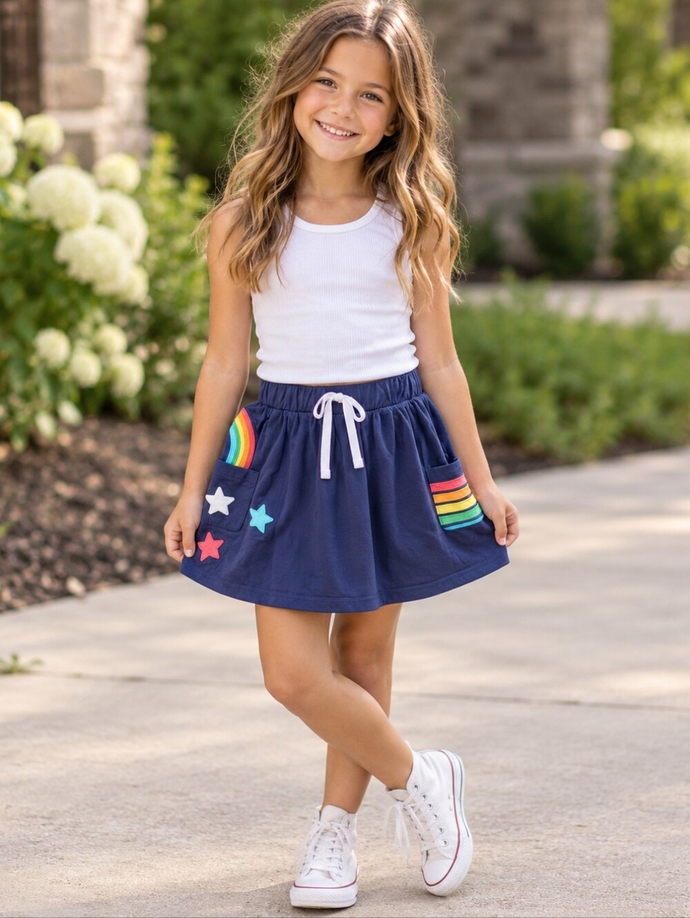 Hanna Andersson Navy Scooter Skirt Skort with Rainbow & Star Pockets